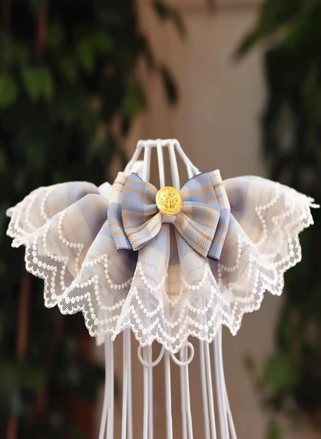 KittuPet منديل للكلاب، منديل مزين بالدانتيل مصنوع يدويًا للكلاب والقطط الصغيرة والمتوسطة الحجم، منديل قابل للتعديل للكلاب مع علامة ذهبية وربطة عنق لطيفة، مريلة قابلة للتعديل (صغير، رمادي) - Image 1